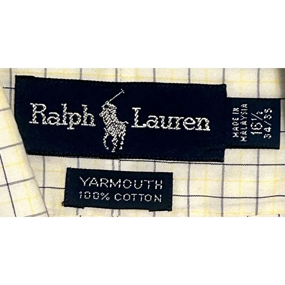 Ralph Lauren Long Sleeve Yarmouth Men's‎ Size 16  1/2 34/35 Yellow Checkered
